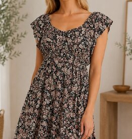 Miss Bliss CC Charming Floral U Neck Mini Dress-Navy/Mauve