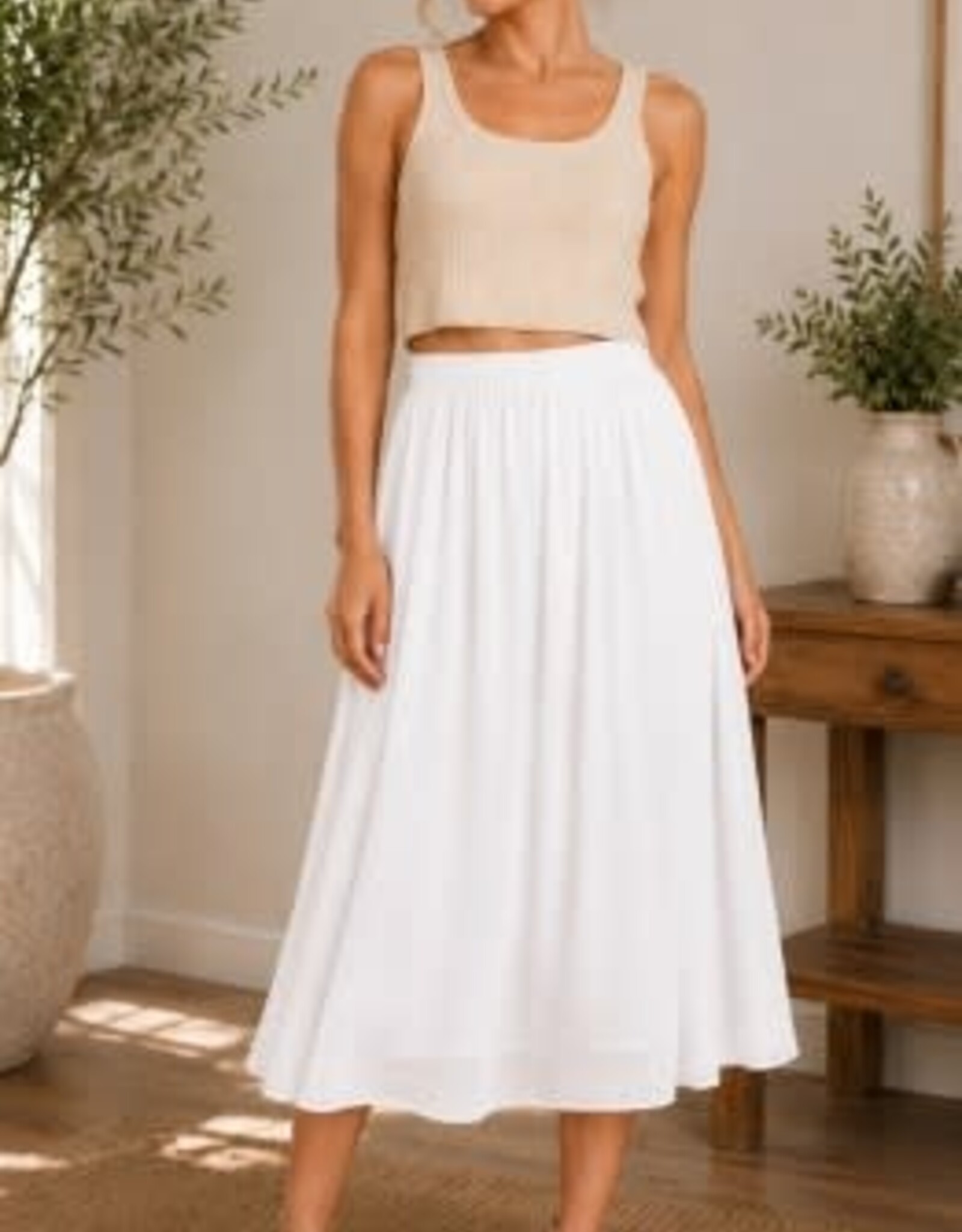 Miss Bliss CC Classic Lined Knee Length Skirt-Ivory