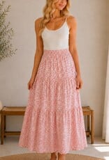 Miss Bliss CC Tiered Floral Maxi Skirt-Pink/Off White