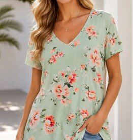Miss Bliss Mint Blossom V Neck Tee
