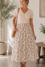 Miss Bliss C&C Delicate Floral Print Knee Length Skirt-Blush/Pink