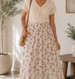 Miss Bliss Sunday Stroll Midi Skirt-Blush/Floral