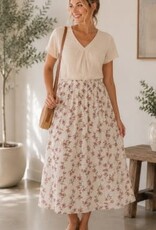 Miss Bliss C&C Delicate Floral Print Knee Length Skirt-Blush/Pink
