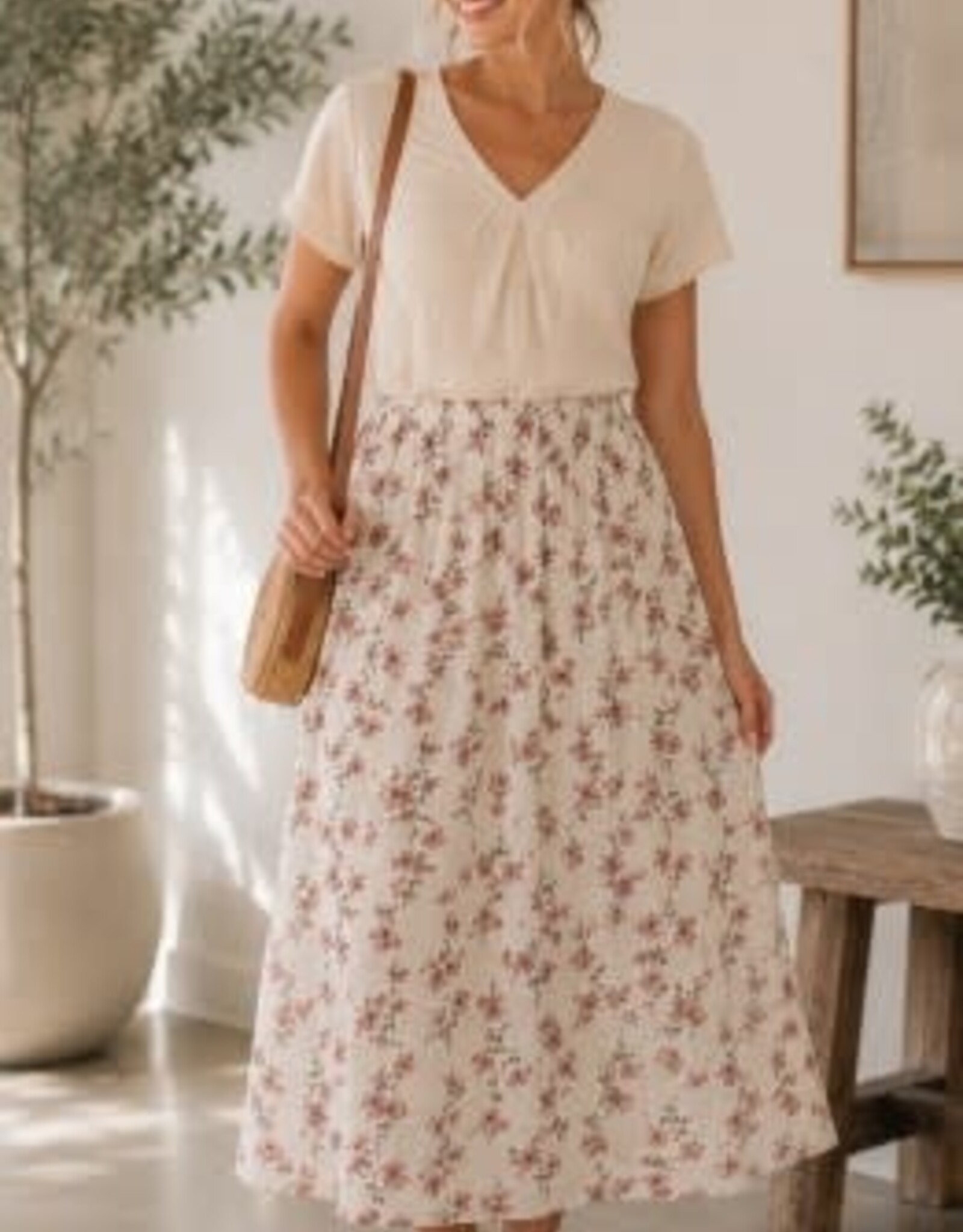 Miss Bliss C&C Delicate Floral Print Knee Length Skirt-Blush/Pink