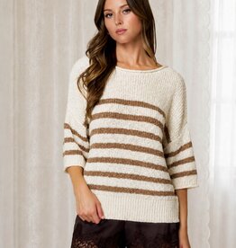 Miss Bliss Stripe Textured Knit Sweater-Mocha