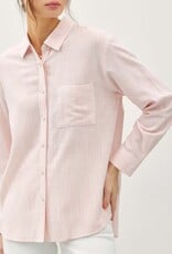 Miss Bliss BC Pinstripe Cotton Button Up Ls Top-Iv/Coral