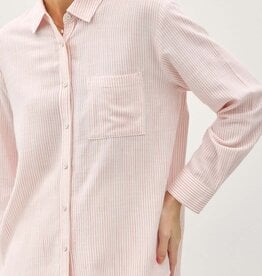 Miss Bliss BC Pinstripe Cotton Button Up Ls Top-Iv/Coral