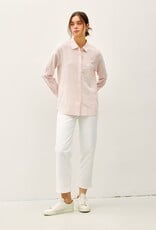Miss Bliss BC Pinstripe Cotton Button Up Ls Top-Iv/Coral