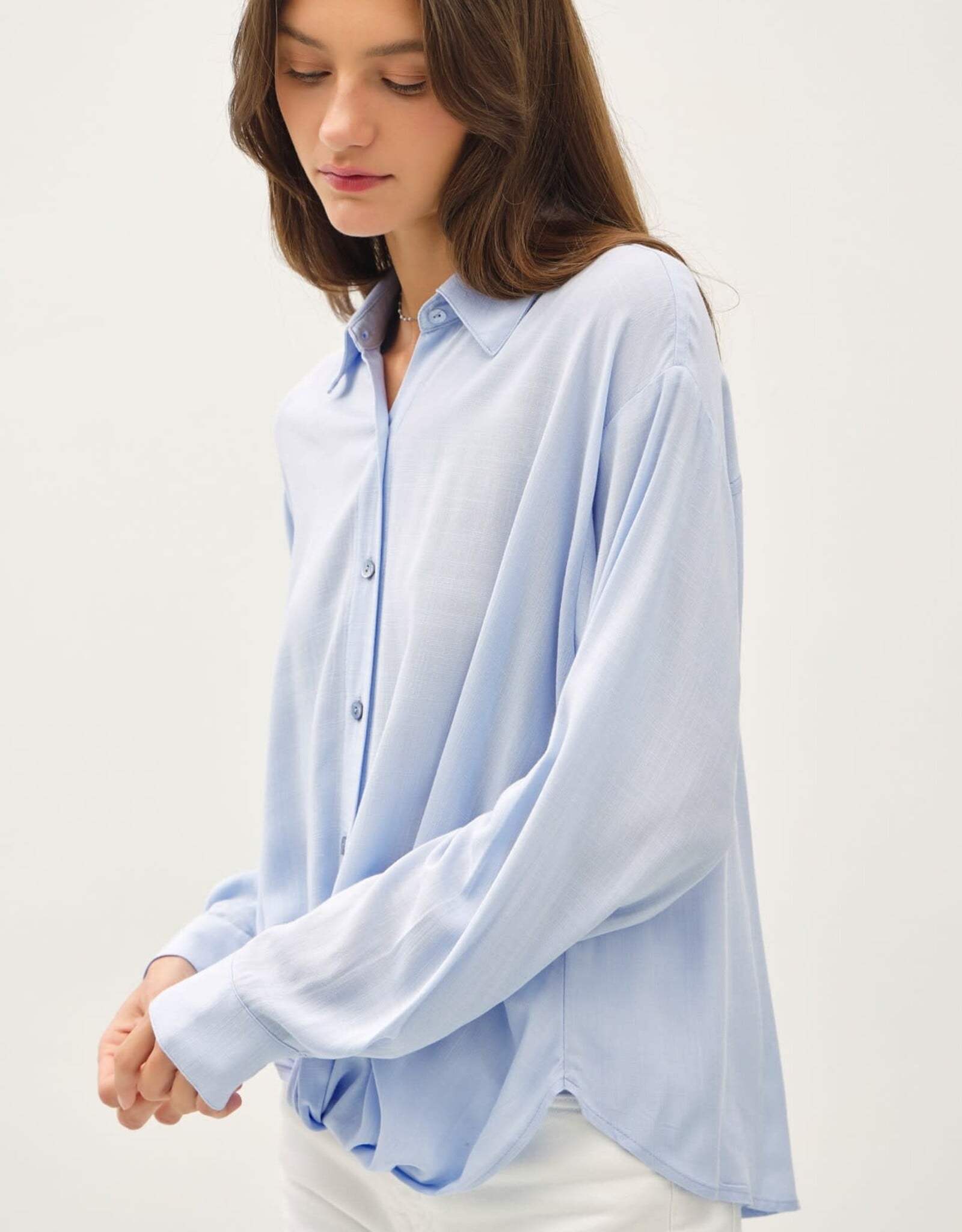 Miss Bliss BC Roll Up Sleeve Button Shirt-Light Blue