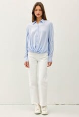 Miss Bliss BC Roll Up Sleeve Button Shirt-Light Blue