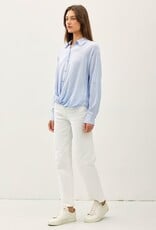 Miss Bliss BC Roll Up Sleeve Button Shirt-Light Blue