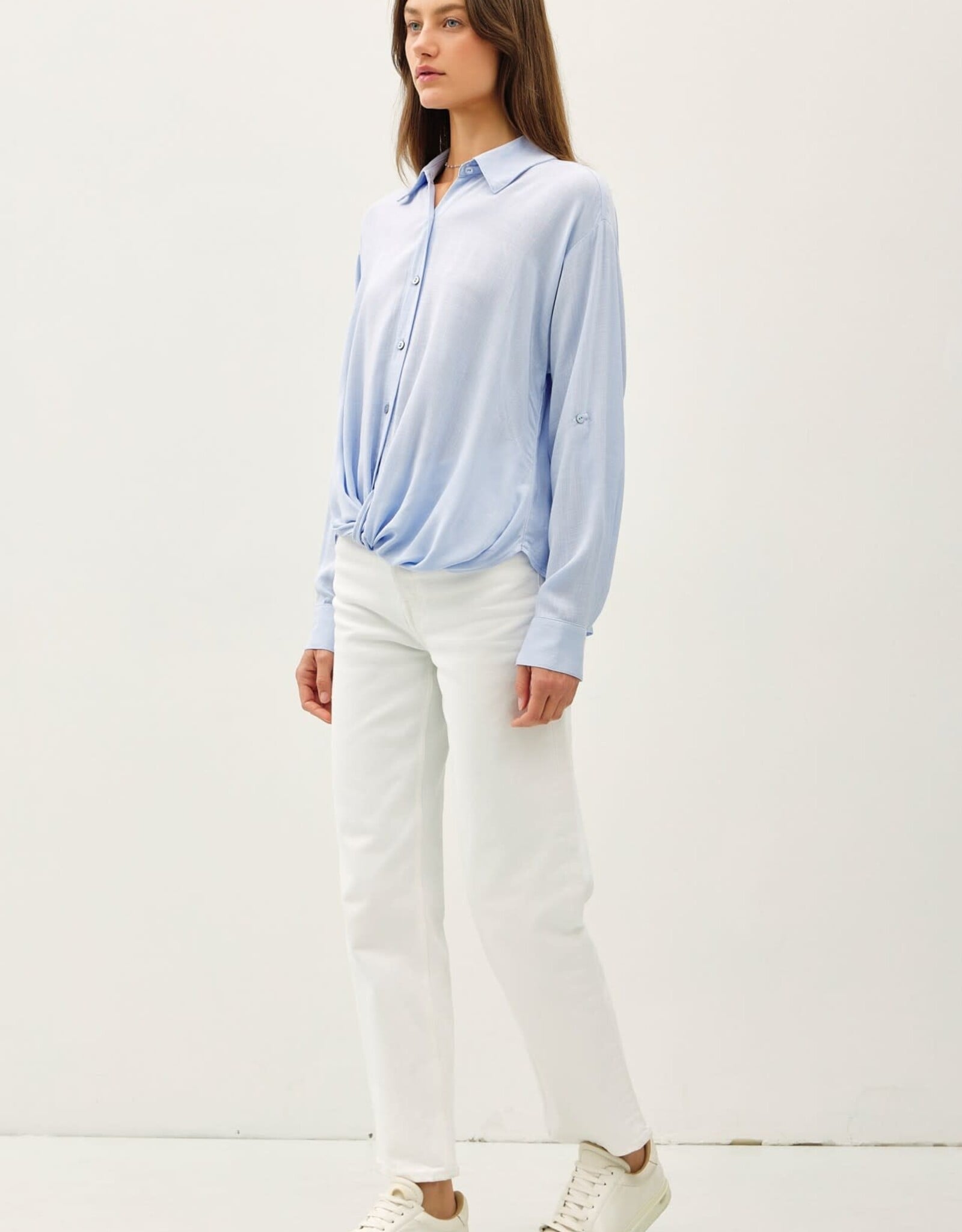 Miss Bliss BC Roll Up Sleeve Button Shirt-Light Blue