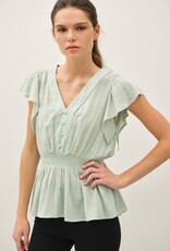 Miss Bliss BC Ruffle Slv Smocking Waist Baby Doll Top-Mint