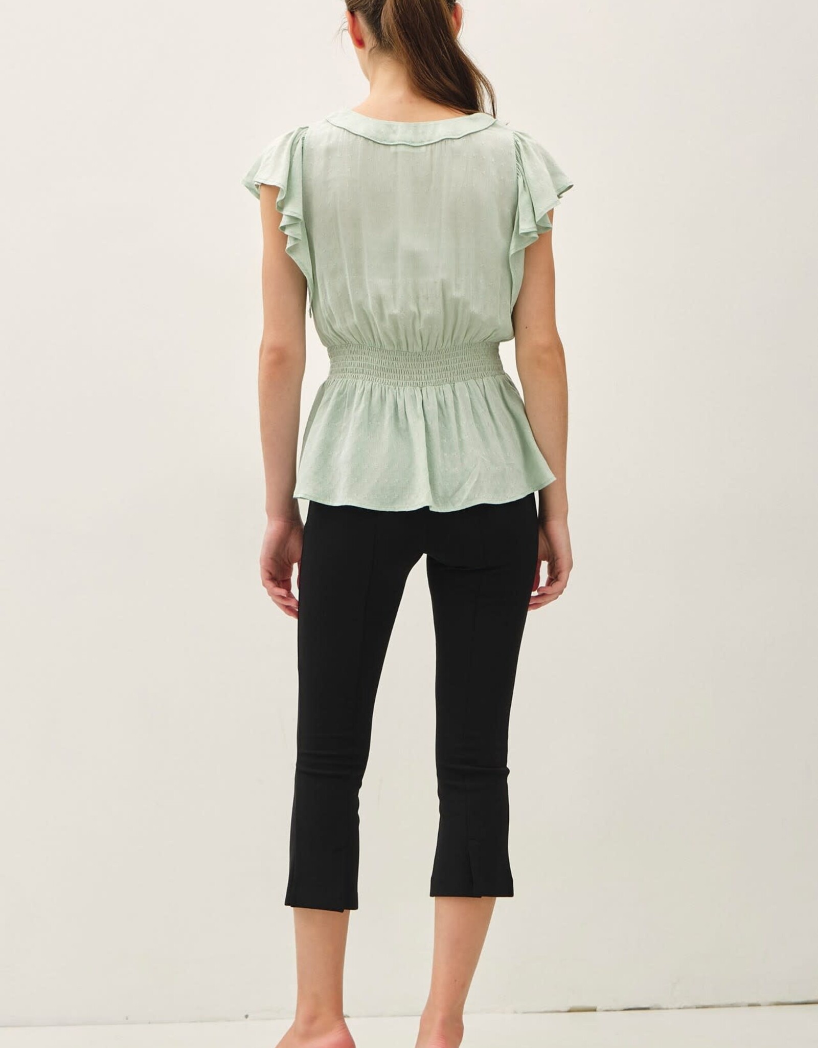 Miss Bliss BC Ruffle Slv Smocking Waist Baby Doll Top-Mint