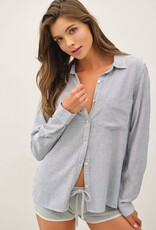 Miss Bliss BC Classic Linen Blended Stripe Boxy Shirt-Denim