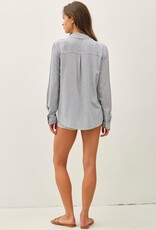 Miss Bliss BC Classic Linen Blended Stripe Boxy Shirt-Denim