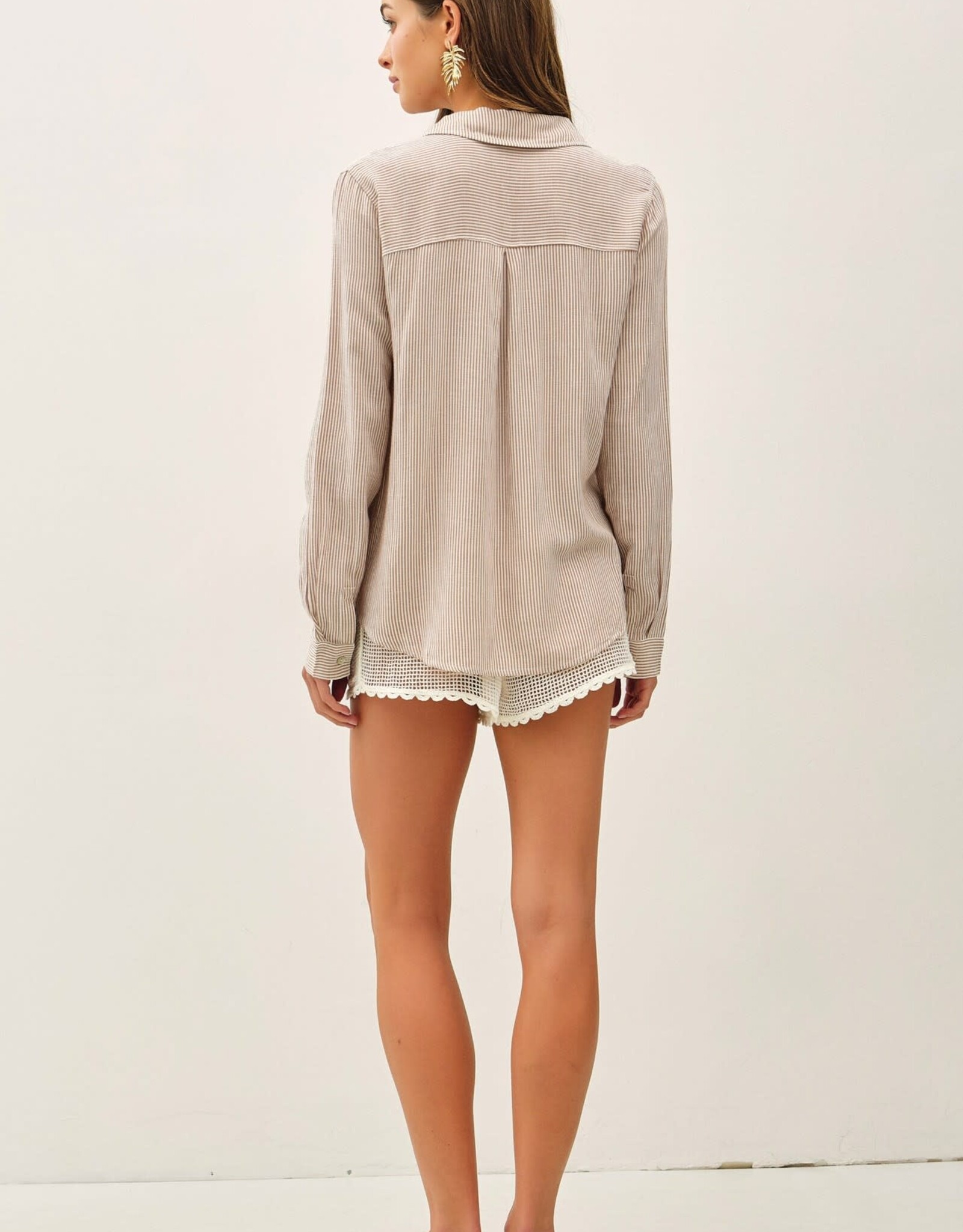 Miss Bliss BC Classic Linen Blended Stripe Boxy Shirt-Mocha