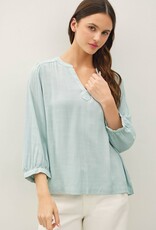 Miss Bliss BC Notched Y-Neck Volume Sleeve Top-Seafoam