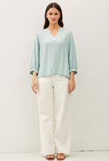 Miss Bliss BC Notched Y-Neck Volume Sleeve Top-Seafoam