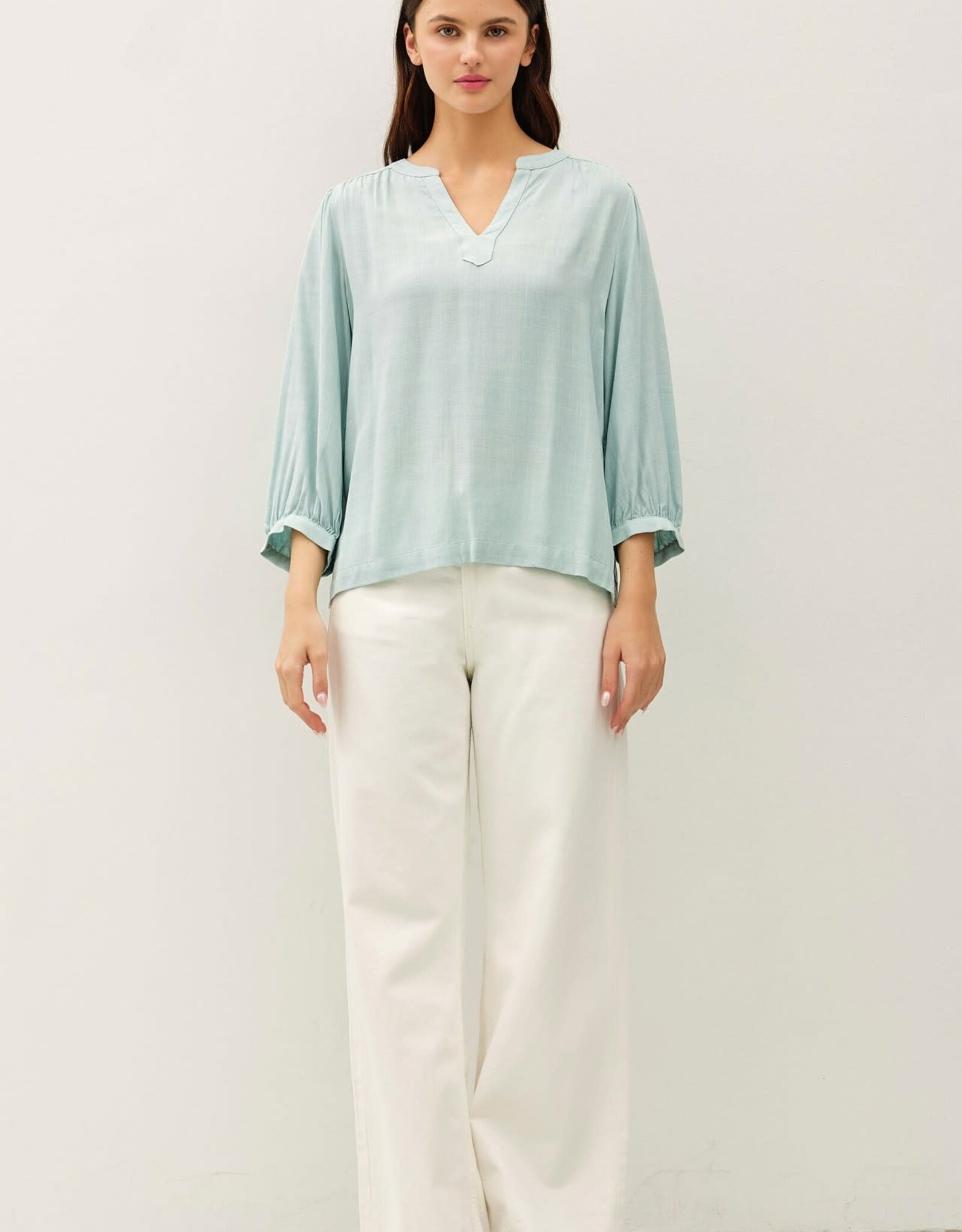 Miss Bliss BC Notched Y-Neck Volume Sleeve Top-Seafoam
