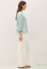 Miss Bliss BC Notched Y-Neck Volume Sleeve Top-Seafoam