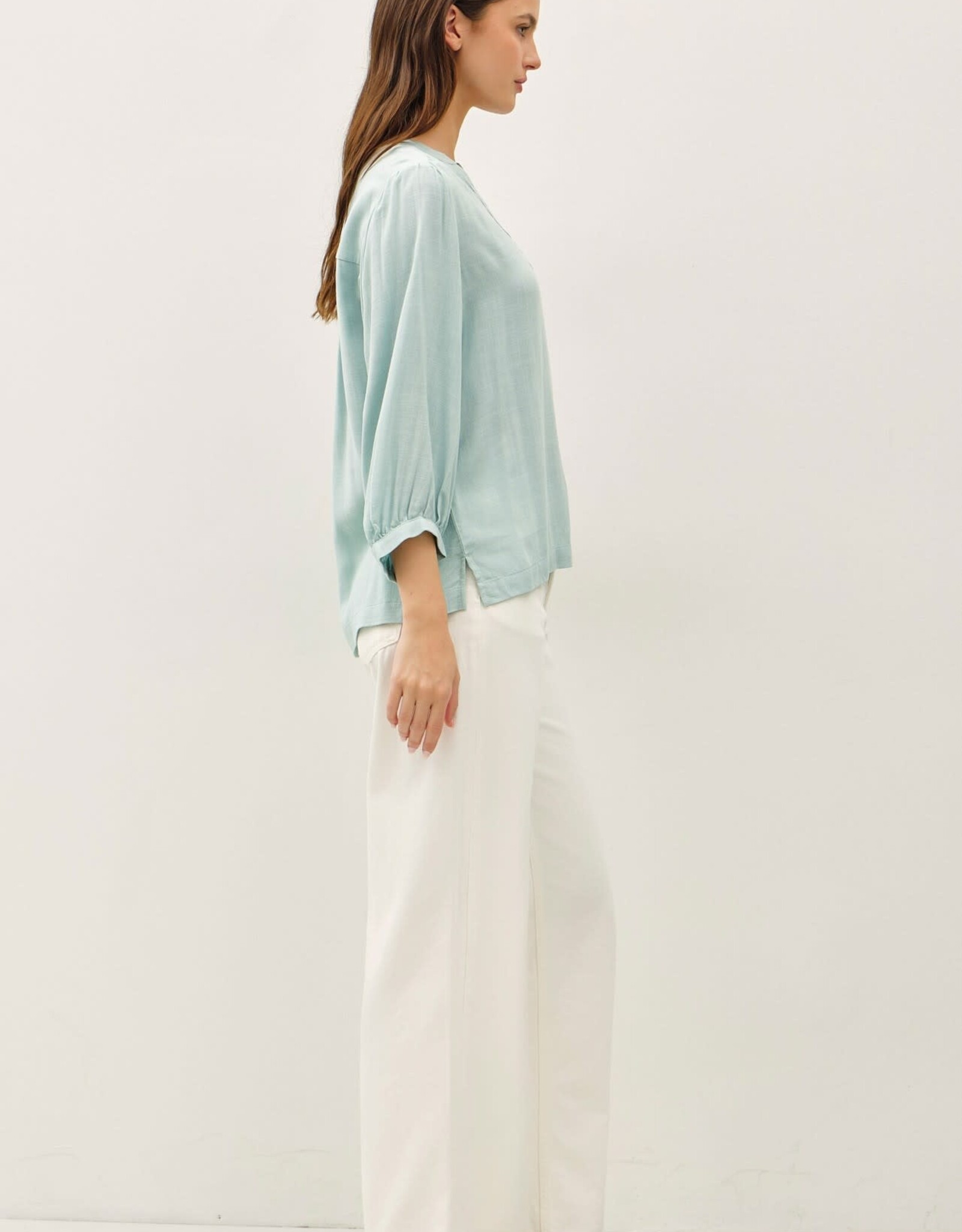 Miss Bliss BC Notched Y-Neck Volume Sleeve Top-Seafoam