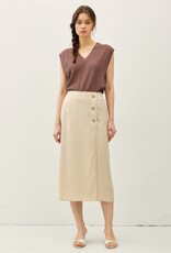 Miss Bliss BC Linen Blend Midi Wrap Skirt-Natural