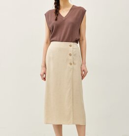 Miss Bliss Linen Blend Midi Wrap Skirt-Natural