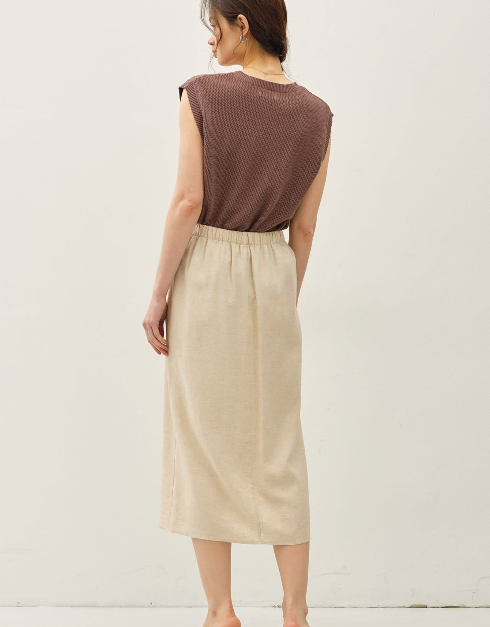 Miss Bliss BC Linen Blend Midi Wrap Skirt-Natural