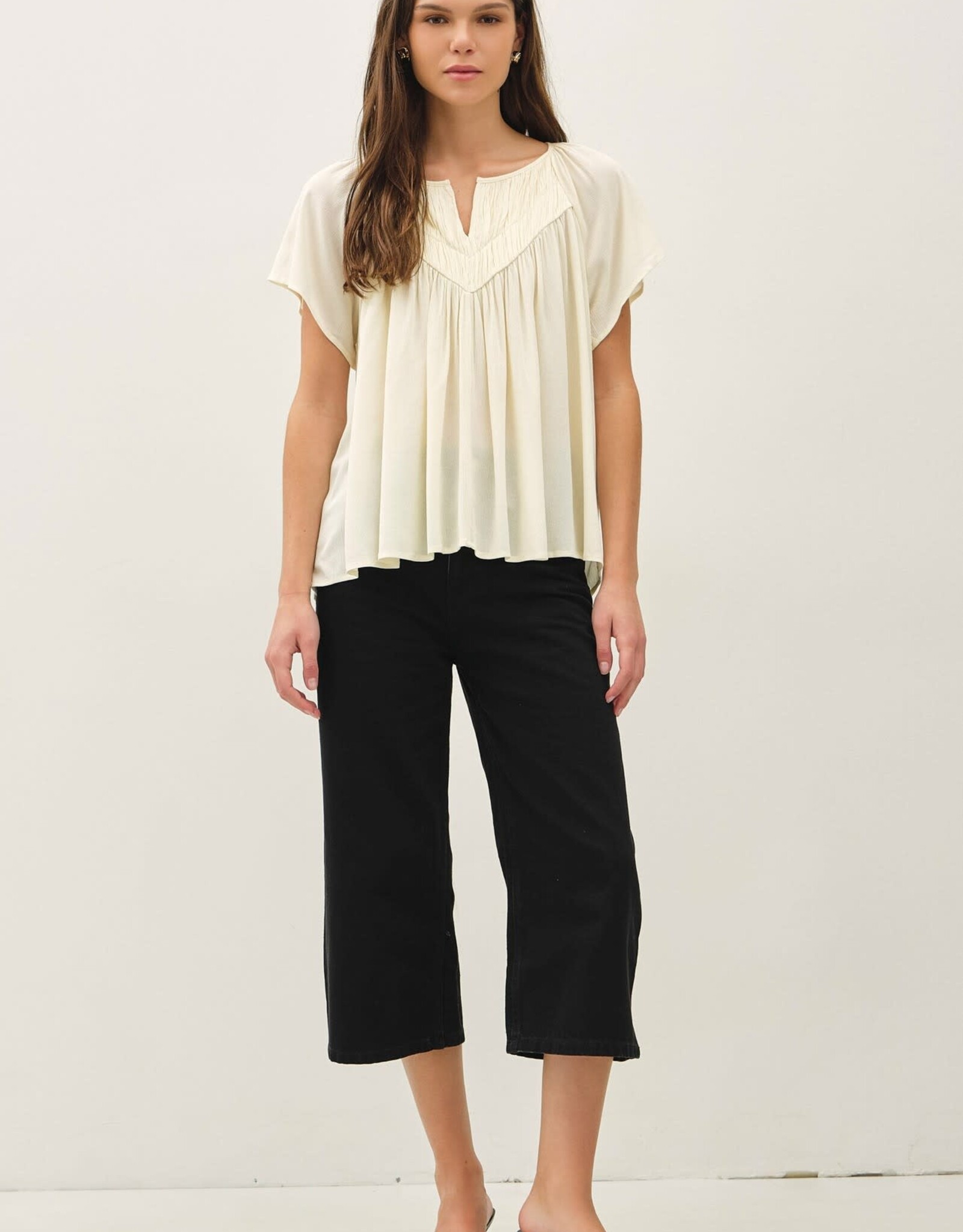 BC Flutter Crinkly Woven Blouse-Cream