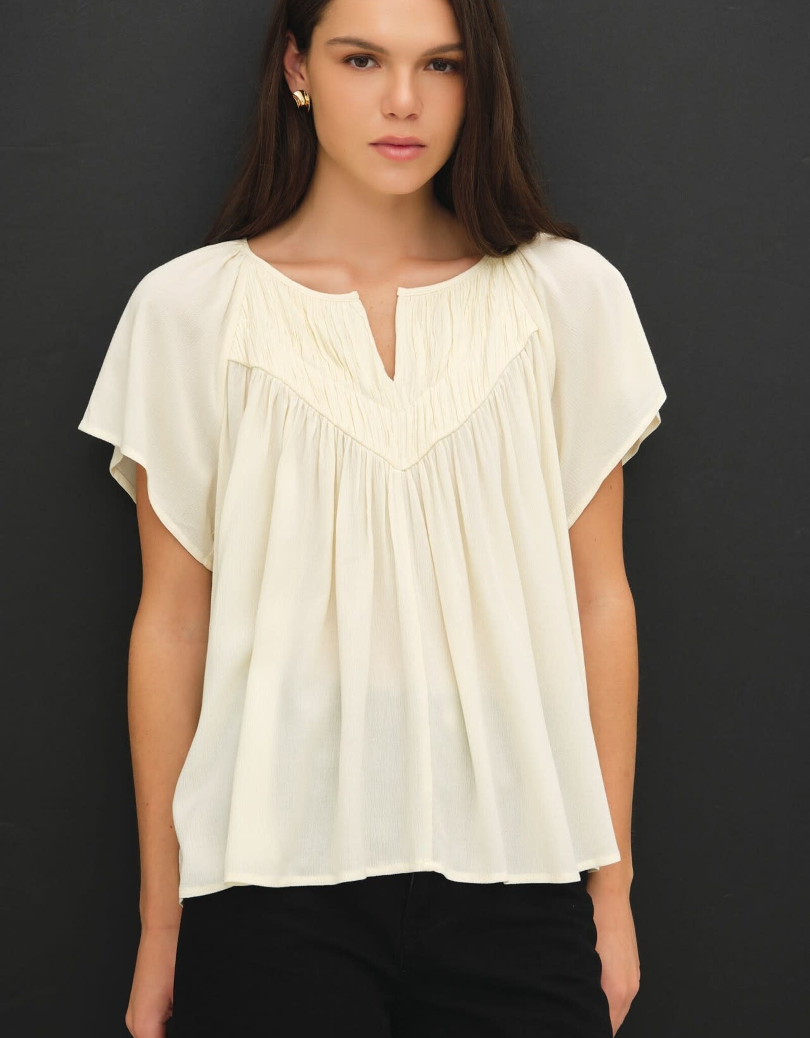 BC Flutter Crinkly Woven Blouse-Cream