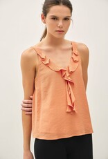 Miss Bliss BC Crinkled Chiffon Ruffle Tank Top-Apricot
