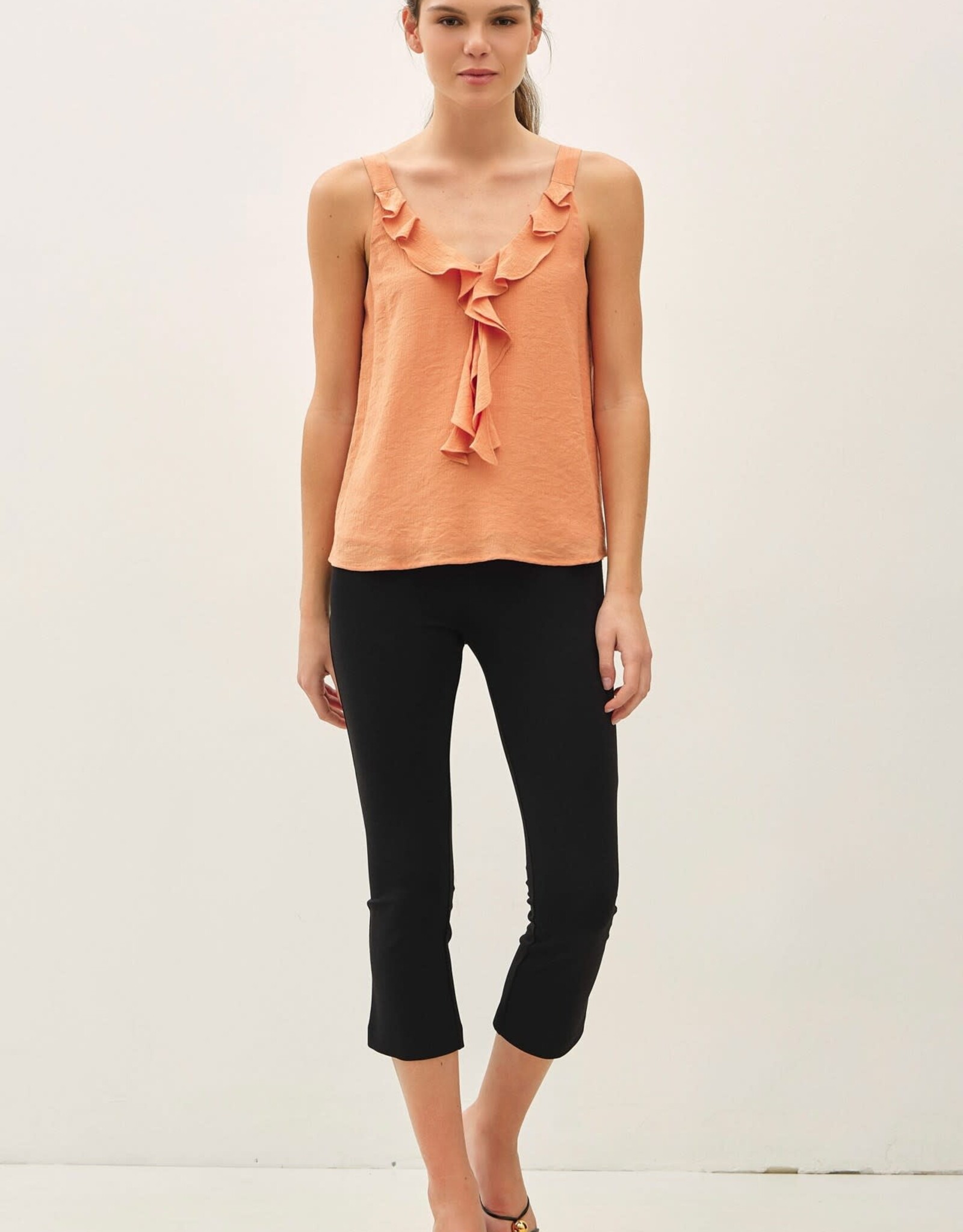 Miss Bliss BC Crinkled Chiffon Ruffle Tank Top-Apricot