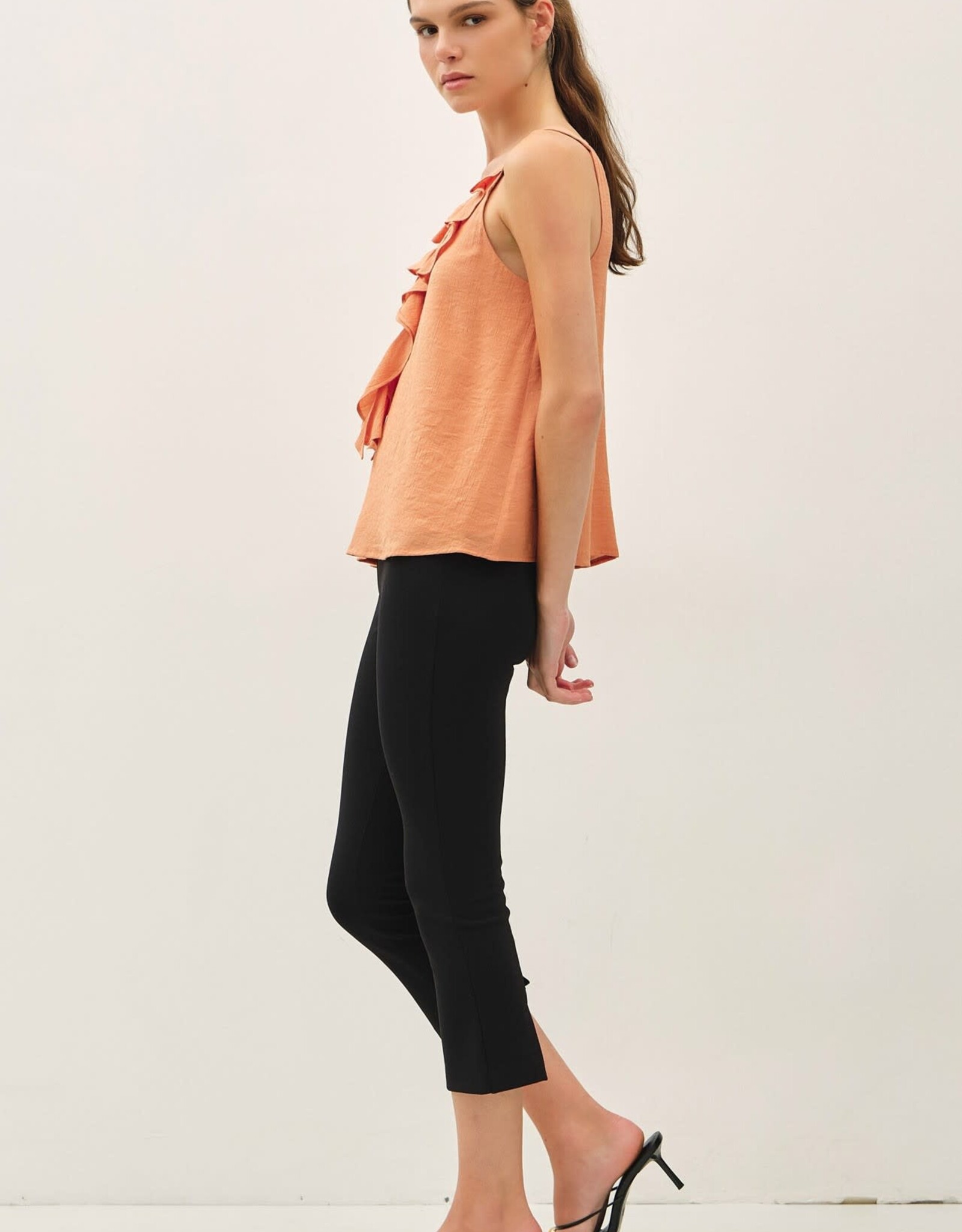 Miss Bliss BC Crinkled Chiffon Ruffle Tank Top-Apricot