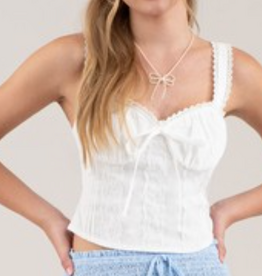 Miss Bliss Trim Lace Up Detail Corset Crop Top-White