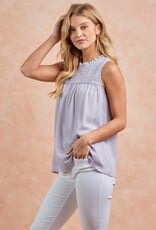 Miss Bliss D&R Ruffled Neck Slvls Blouse W Smocking-Lavender