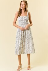 Miss Bliss D&R Linen Blend Sqr Neck Floral Midi Dress-Iv/Navy