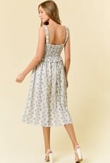 Miss Bliss D&R Linen Blend Sqr Neck Floral Midi Dress-Iv/Navy