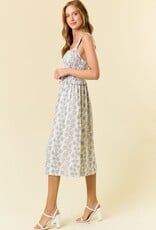 Miss Bliss D&R Linen Blend Sqr Neck Floral Midi Dress-Iv/Navy