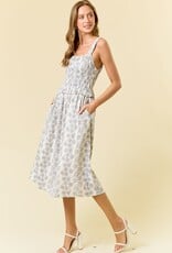 Miss Bliss D&R Linen Blend Sqr Neck Floral Midi Dress-Iv/Navy