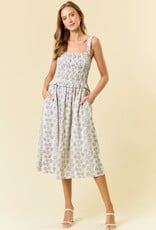 Miss Bliss D&R Linen Blend Sqr Neck Floral Midi Dress-Iv/Navy