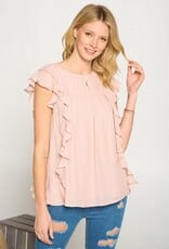Miss Bliss D&R Ss All Over Ruffled Flared  Blouse-Shell Pink