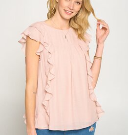 Miss Bliss All Over Ruffled Flared Blouse-Shell Pink