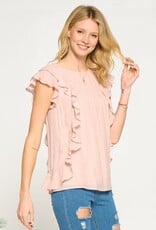 Miss Bliss D&R Ss All Over Ruffled Flared  Blouse-Shell Pink