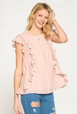 Miss Bliss D&R Ss All Over Ruffled Flared  Blouse-Shell Pink