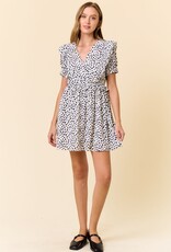 Miss Bliss D&R Jacquard Dot Print Mini Dress-Navy/White