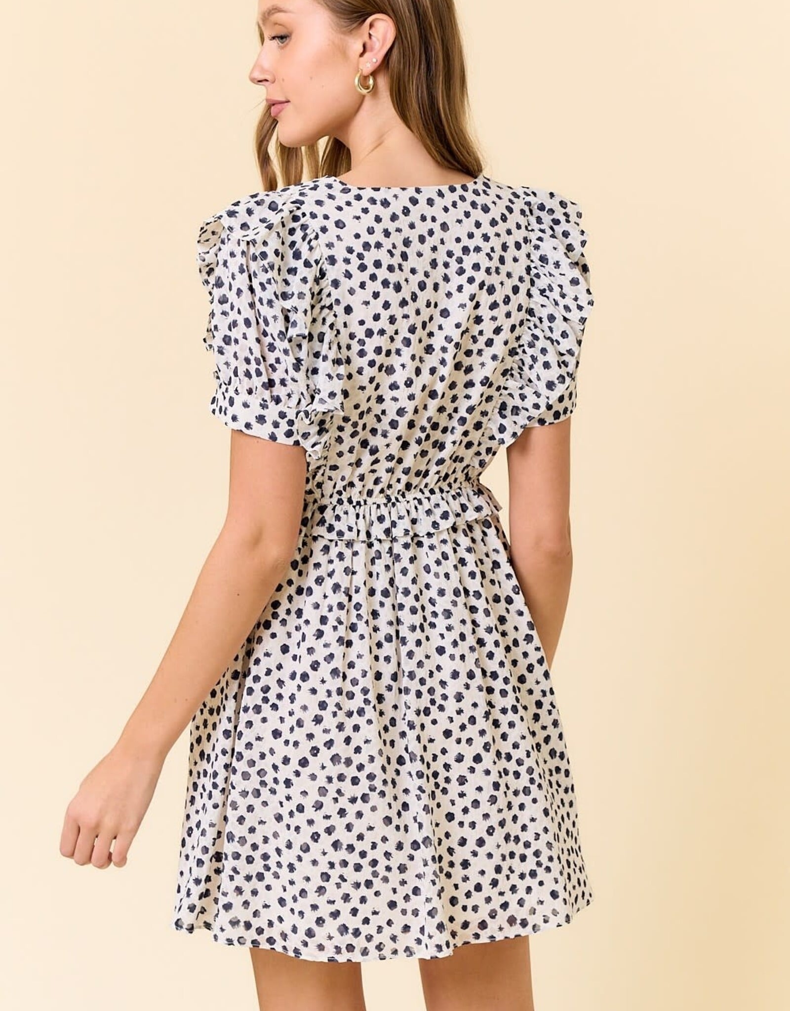 Miss Bliss D&R Jacquard Dot Print Mini Dress-Navy/White