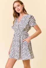 Miss Bliss D&R Jacquard Dot Print Mini Dress-Navy/White