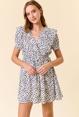 Miss Bliss D&R Jacquard Dot Print Mini Dress-Navy/White