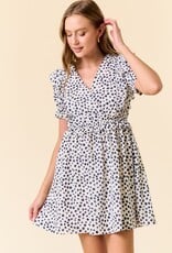 Miss Bliss D&R Jacquard Dot Print Mini Dress-Navy/White
